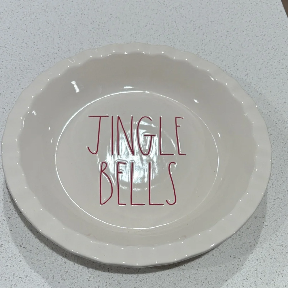 Rae dunn Jingle Bells Ceramic holiday Pie Dish
